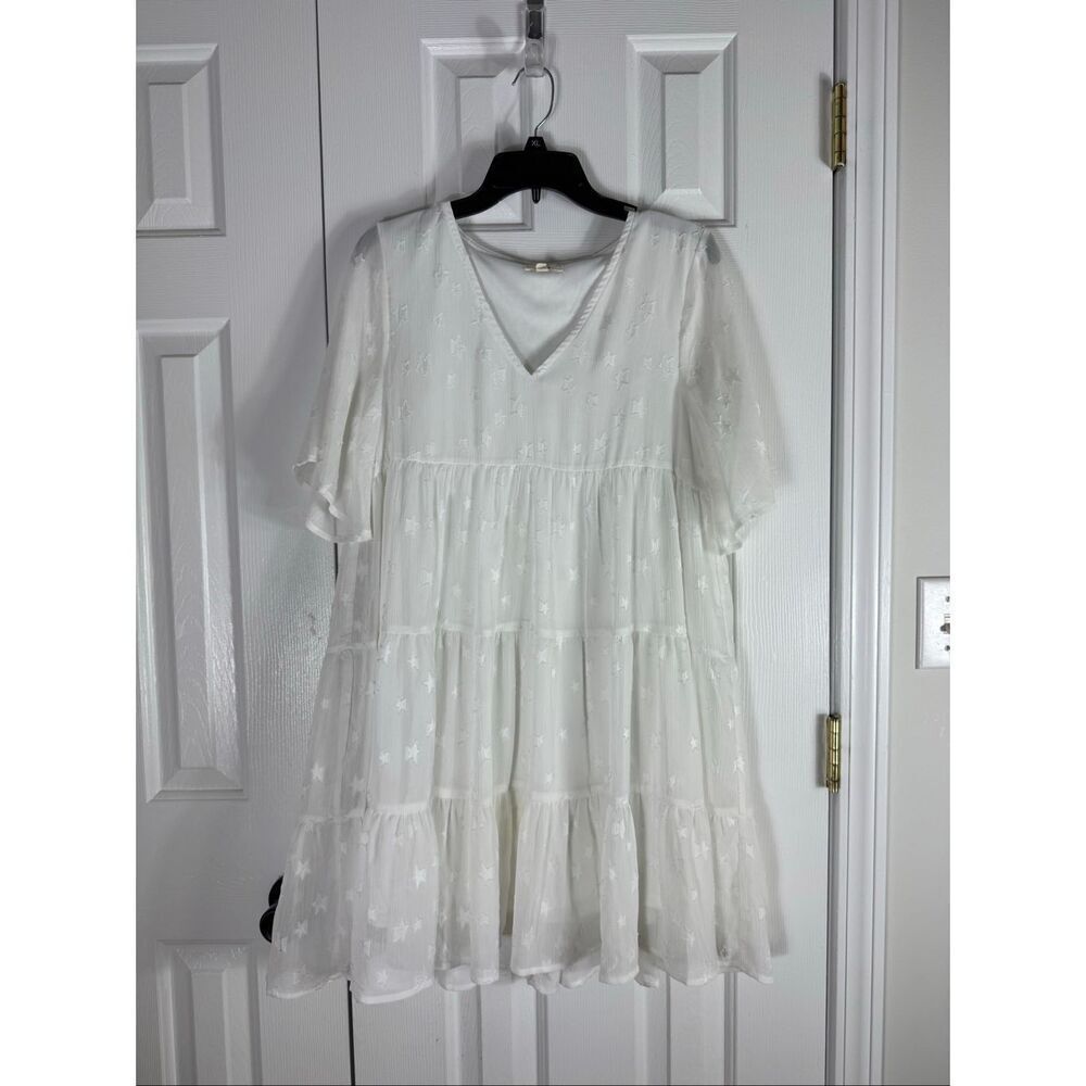 Entro Womens White Star Print Tiered Babydoll Minir Dress Size M